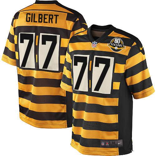 Men's Nike Pittsburgh Steelers #77 Marcus Gilbert Limited Yellow/Black Alternate 80TH Anniversary Throwback NFL Jersey