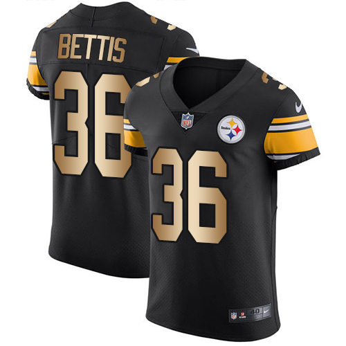 Men's Nike Pittsburgh Steelers #36 Jerome Bettis Elite Black/Gold Team Color NFL Jersey