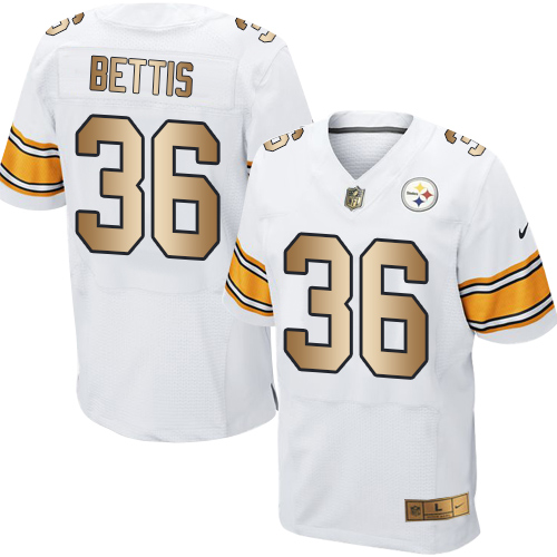 Men's Nike Pittsburgh Steelers #36 Jerome Bettis Elite White/Gold NFL Jersey