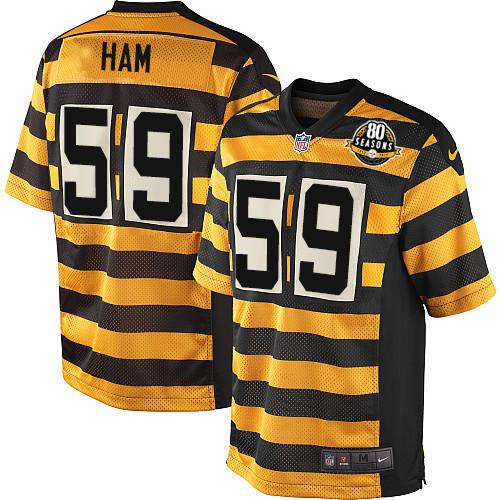 Men's Nike Pittsburgh Steelers #59 Jack Ham Limited Yellow/Black Alternate 80TH Anniversary Throwback NFL Jersey
