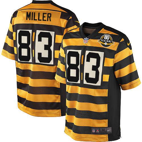 Men's Nike Pittsburgh Steelers #83 Heath Miller Limited Yellow/Black Alternate 80TH Anniversary Throwback NFL Jersey