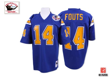 Mitchell And Ness Los Angeles Chargers #14 Dan Fouts Authentic Electric Blue With 50TH Patch Throwback NFL Jersey