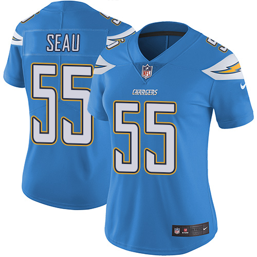 Women's Nike Los Angeles Chargers #55 Junior Seau Electric Blue Alternate Vapor Untouchable Limited Player NFL Jersey