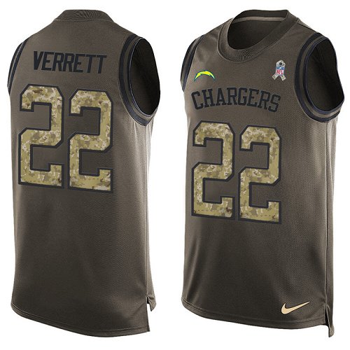Men's Nike Los Angeles Chargers #22 Jason Verrett Limited Green Salute to Service Tank Top NFL Jersey