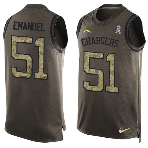 Men's Nike Los Angeles Chargers #51 Kyle Emanuel Limited Green Salute to Service Tank Top NFL Jersey