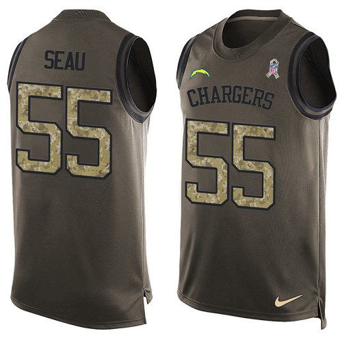 Men's Nike Los Angeles Chargers #55 Junior Seau Limited Green Salute to Service Tank Top NFL Jersey