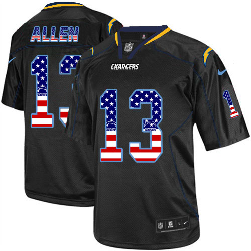 Men's Nike Los Angeles Chargers #13 Keenan Allen Elite Black USA Flag Fashion NFL Jersey