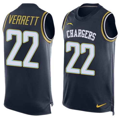 Men's Nike Los Angeles Chargers #22 Jason Verrett Limited Navy Blue Player Name & Number Tank Top NFL Jersey