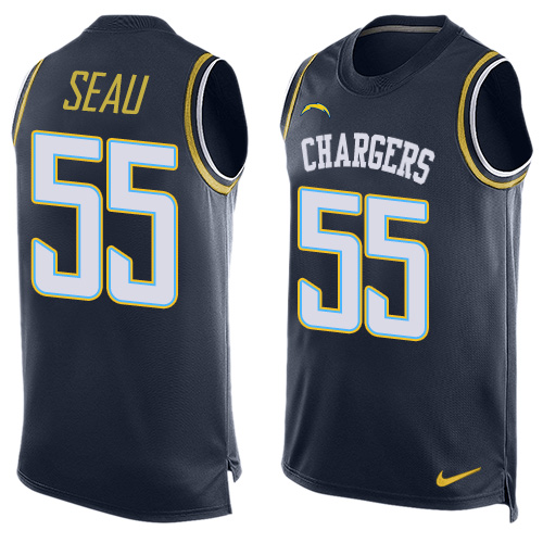 Men's Nike Los Angeles Chargers #55 Junior Seau Limited Navy Blue Player Name & Number Tank Top NFL Jersey