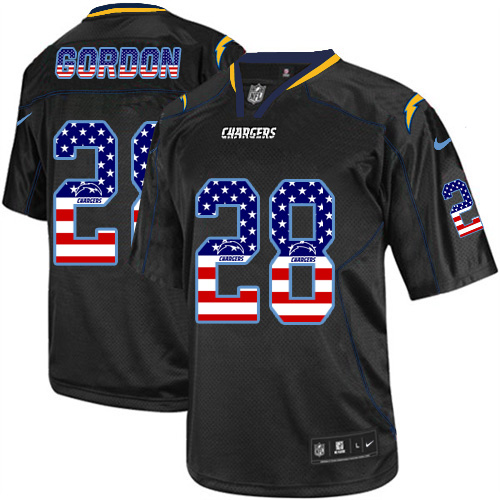 Men's Nike Los Angeles Chargers #28 Melvin Gordon Elite Black USA Flag Fashion NFL Jersey