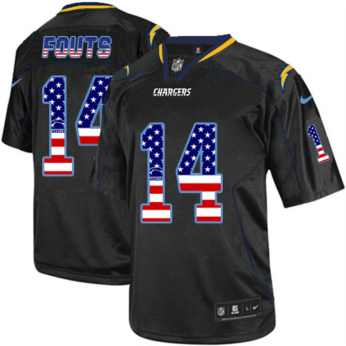 Men's Nike Los Angeles Chargers #14 Dan Fouts Elite Black USA Flag Fashion NFL Jersey