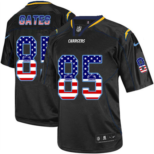 Men's Nike Los Angeles Chargers #85 Antonio Gates Elite Black USA Flag Fashion NFL Jersey