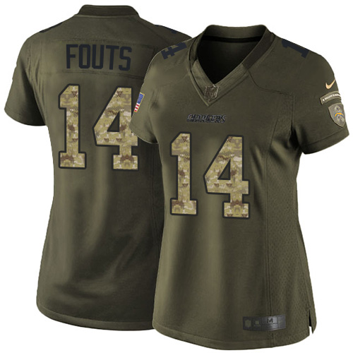 Women's Nike Los Angeles Chargers #14 Dan Fouts Elite Green Salute to Service NFL Jersey