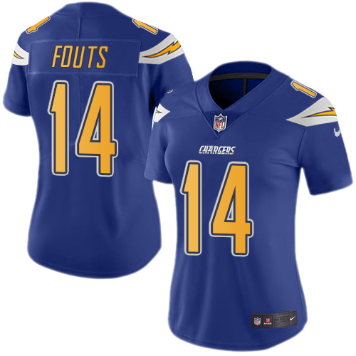 Women's Nike Los Angeles Chargers #14 Dan Fouts Limited Electric Blue Rush Vapor Untouchable NFL Jersey
