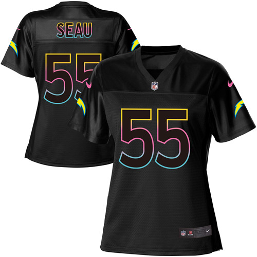 Women's Nike Los Angeles Chargers #55 Junior Seau Game Black Fashion NFL Jersey