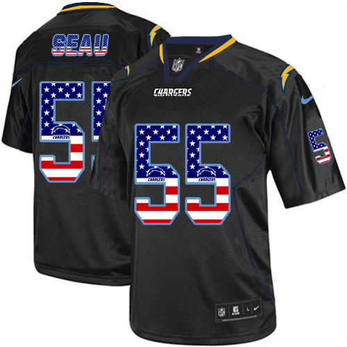 Men's Nike Los Angeles Chargers #55 Junior Seau Elite Black USA Flag Fashion NFL Jersey