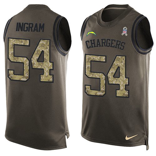 Men's Nike Los Angeles Chargers #54 Melvin Ingram Limited Green Salute to Service Tank Top NFL Jersey