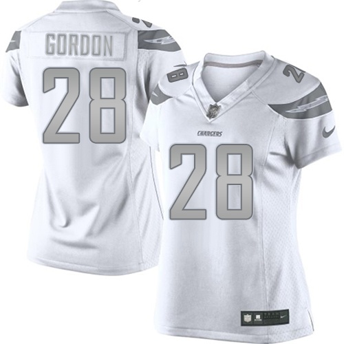 Women's Nike Los Angeles Chargers #28 Melvin Gordon Limited White Platinum NFL Jersey