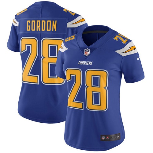 Women's Nike Los Angeles Chargers #28 Melvin Gordon Limited Electric Blue Rush Vapor Untouchable NFL Jersey