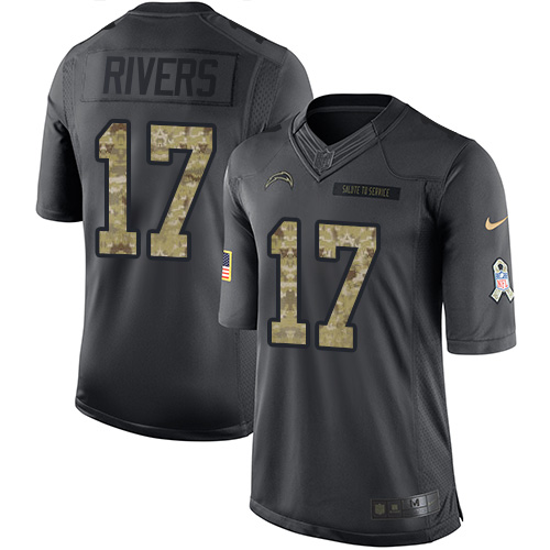 Men's Nike Los Angeles Chargers #17 Philip Rivers Limited Black 2016 Salute to Service NFL Jersey