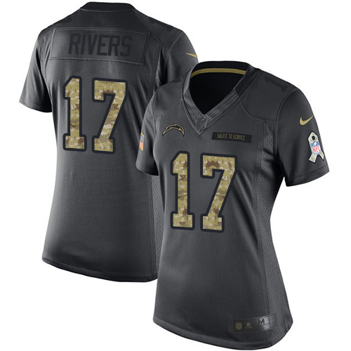 Women's Nike Los Angeles Chargers #17 Philip Rivers Limited Black 2016 Salute to Service NFL Jersey