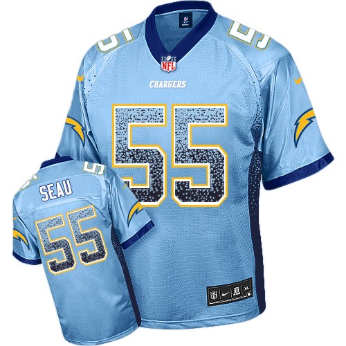 Men's Nike Los Angeles Chargers #55 Junior Seau Elite Electric Blue Drift Fashion NFL Jersey