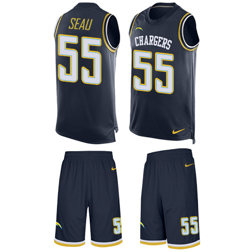 Men's Nike Los Angeles Chargers #55 Junior Seau Limited Navy Blue Tank Top Suit NFL Jersey