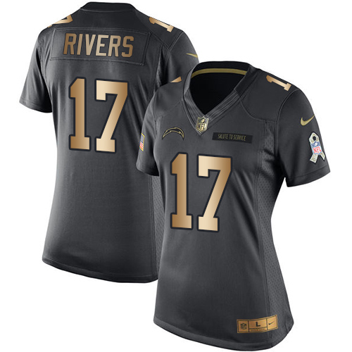 Women's Nike Los Angeles Chargers #17 Philip Rivers Limited Black/Gold Salute to Service NFL Jersey