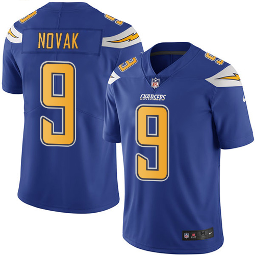 Men's Nike Los Angeles Chargers #9 Nick Novak Elite Electric Blue Rush Vapor Untouchable NFL Jersey
