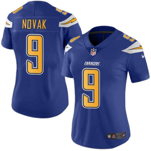 Women's Nike Los Angeles Chargers #9 Nick Novak Limited Electric Blue Rush Vapor Untouchable NFL Jersey