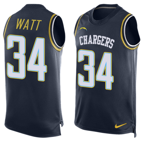 Men's Nike Los Angeles Chargers #34 Derek Watt Limited Navy Blue Player Name & Number Tank Top NFL Jersey