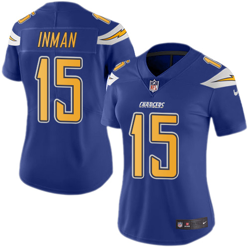 Women's Nike Los Angeles Chargers #15 Dontrelle Inman Limited Electric Blue Rush Vapor Untouchable NFL Jersey