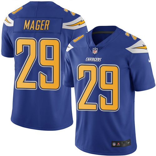 Men's Nike Los Angeles Chargers #29 Craig Mager Elite Electric Blue Rush Vapor Untouchable NFL Jersey
