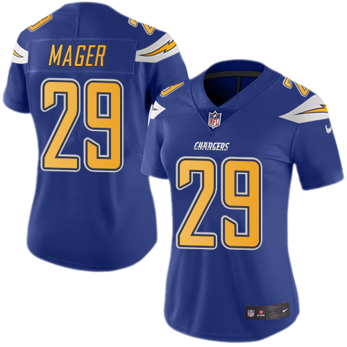 Women's Nike Los Angeles Chargers #29 Craig Mager Limited Electric Blue Rush Vapor Untouchable NFL Jersey