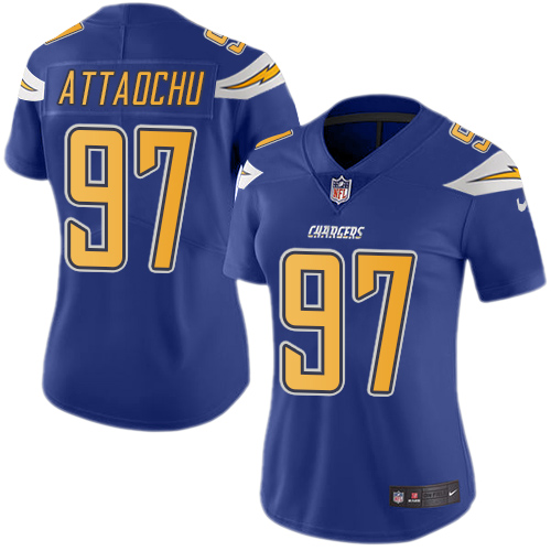 Women's Nike Los Angeles Chargers #97 Jeremiah Attaochu Limited Electric Blue Rush Vapor Untouchable NFL Jersey