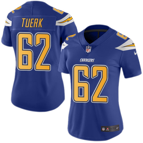 Women's Nike Los Angeles Chargers #62 Max Tuerk Limited Electric Blue Rush Vapor Untouchable NFL Jersey