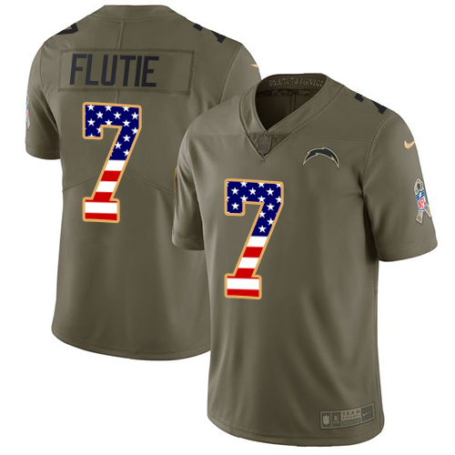 Youth Nike Los Angeles Chargers #7 Doug Flutie Limited Olive/USA Flag 2017 Salute to Service NFL Jersey