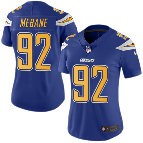 Women's Nike Los Angeles Chargers #92 Brandon Mebane Limited Electric Blue Rush Vapor Untouchable NFL Jersey