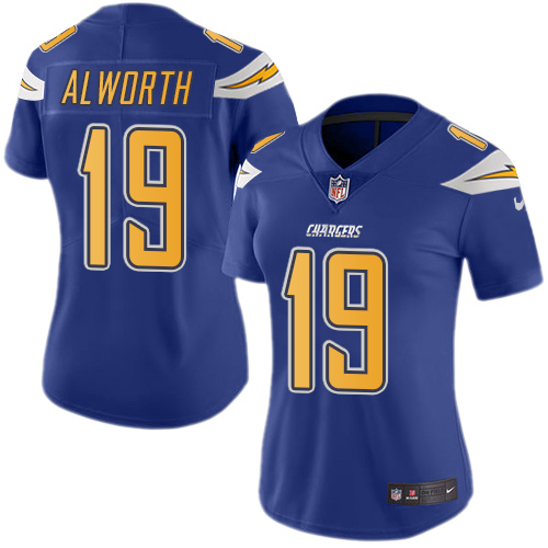 Women's Nike Los Angeles Chargers #19 Lance Alworth Limited Electric Blue Rush Vapor Untouchable NFL Jersey
