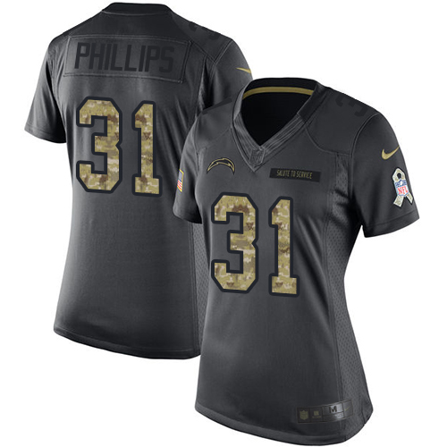 Women's Nike Los Angeles Chargers #31 Adrian Phillips Limited Black 2016 Salute to Service NFL Jersey