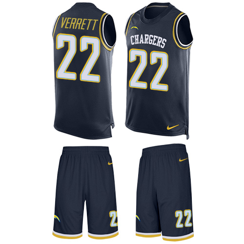 Men's Nike Los Angeles Chargers #22 Jason Verrett Limited Navy Blue Tank Top Suit NFL Jersey