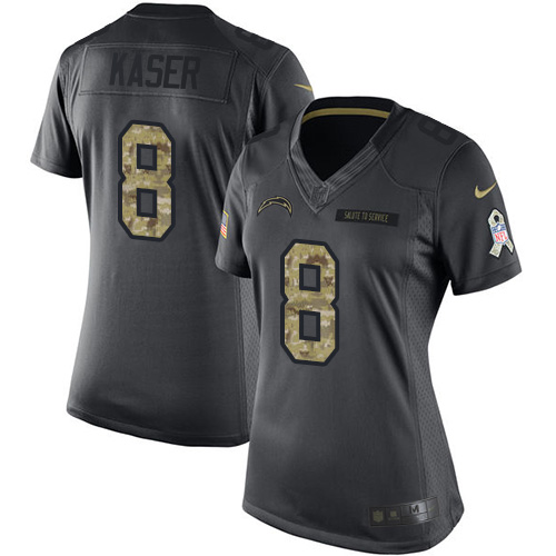 Women's Nike Los Angeles Chargers #8 Drew Kaser Limited Black 2016 Salute to Service NFL Jersey