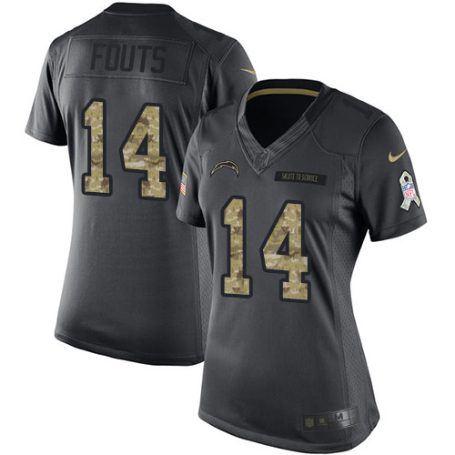 Women's Nike Los Angeles Chargers #14 Dan Fouts Limited Black 2016 Salute to Service NFL Jersey