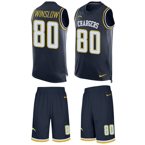 Men's Nike Los Angeles Chargers #80 Kellen Winslow Limited Navy Blue Tank Top Suit NFL Jersey