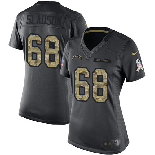 Women's Nike Los Angeles Chargers #68 Matt Slauson Limited Black 2016 Salute to Service NFL Jersey