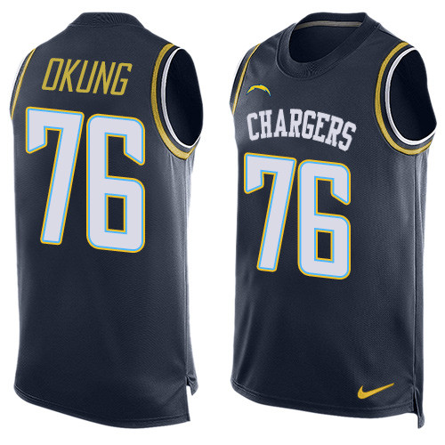 Men's Nike Los Angeles Chargers #76 Russell Okung Limited Navy Blue Player Name & Number Tank Top NFL Jersey