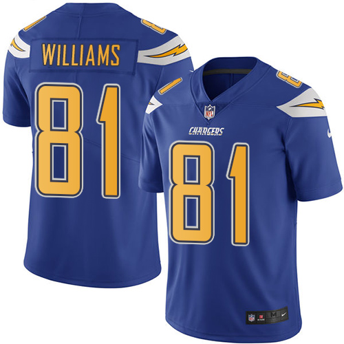 Men's Nike Los Angeles Chargers #81 Mike Williams Limited Electric Blue Rush Vapor Untouchable NFL Jersey