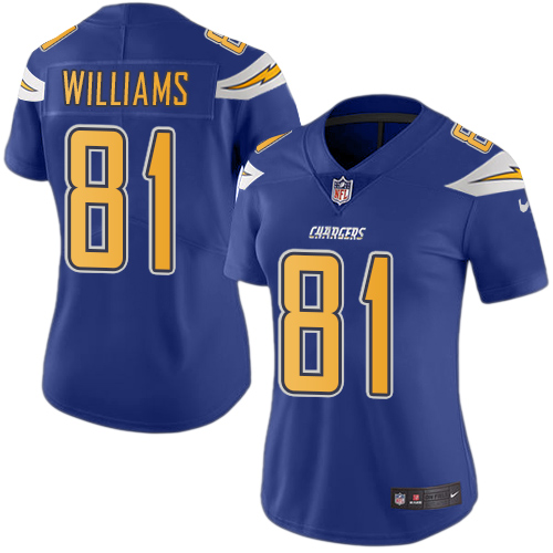Women's Nike Los Angeles Chargers #81 Mike Williams Limited Electric Blue Rush Vapor Untouchable NFL Jersey