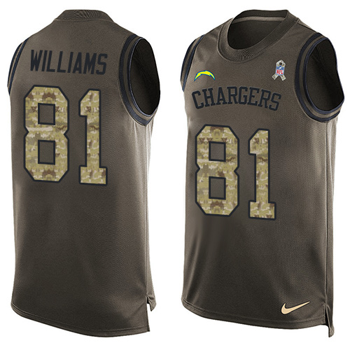 Men's Nike Los Angeles Chargers #81 Mike Williams Limited Green Salute to Service Tank Top NFL Jersey