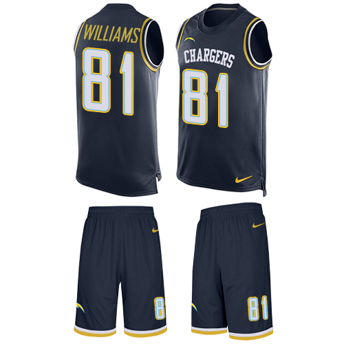 Men's Nike Los Angeles Chargers #81 Mike Williams Limited Navy Blue Tank Top Suit NFL Jersey